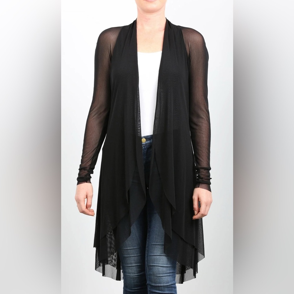 Elana Kattan MAXIMA Duster NWOT Sheer Tulle Long Sleeve Mid Length Black XL